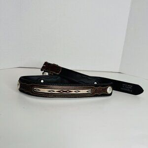 Nocona Belt Co Black Brown Western Leather Belt Womens 32 Medallion Embellishmen